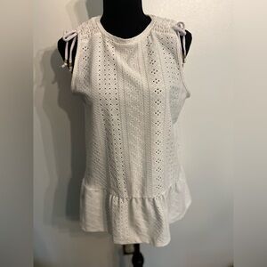 Michael Kors White Eyelet Sleeveless Top Size Small MSRP $88